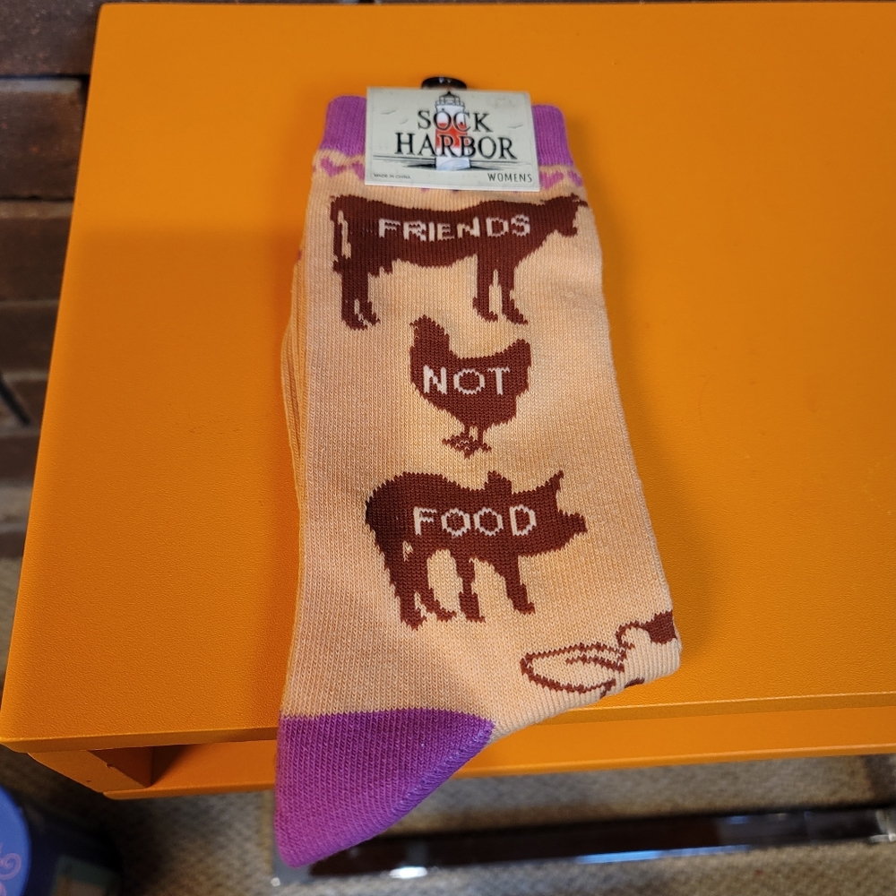 Sock Harbor women's crew socks vegan vegetarian activist Sox cow chicken